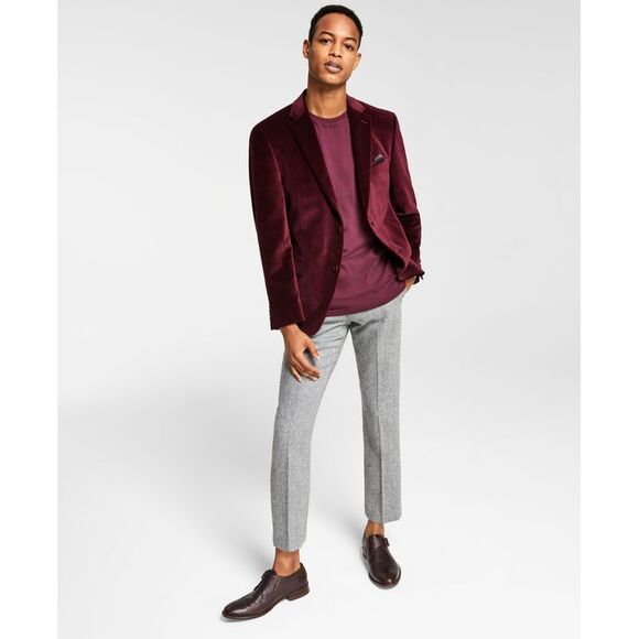 Alfani Men's Slim Fit Solid Velvet Blazer Red Size 40 main image 0